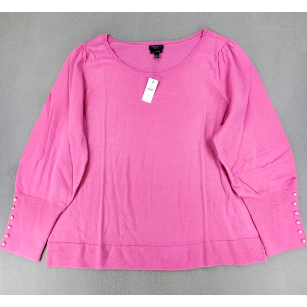 New Talbots Merino Wool Puff Button Sleeve Pink Sweater 2Xp Petite Plus Rose